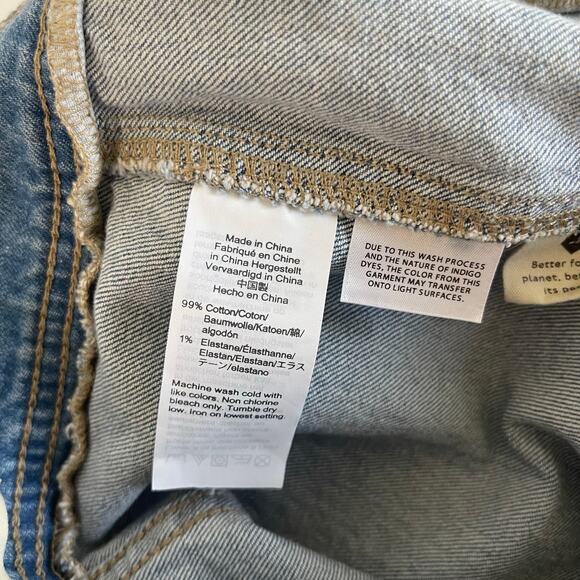 Madewell Stretch Denim A-Line Mini Skirt Snap Button Front - Size 14 - Picture 5 of 6